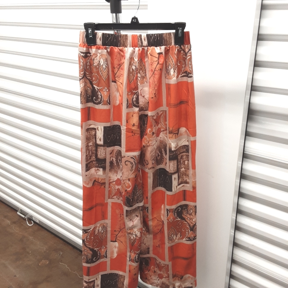 SHEIN Orange and Brown Patterned Maxi Skirt Size Small